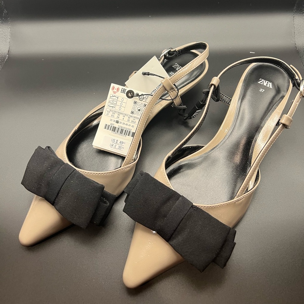 Zara Women's Black and grey Bow Slingback Heels